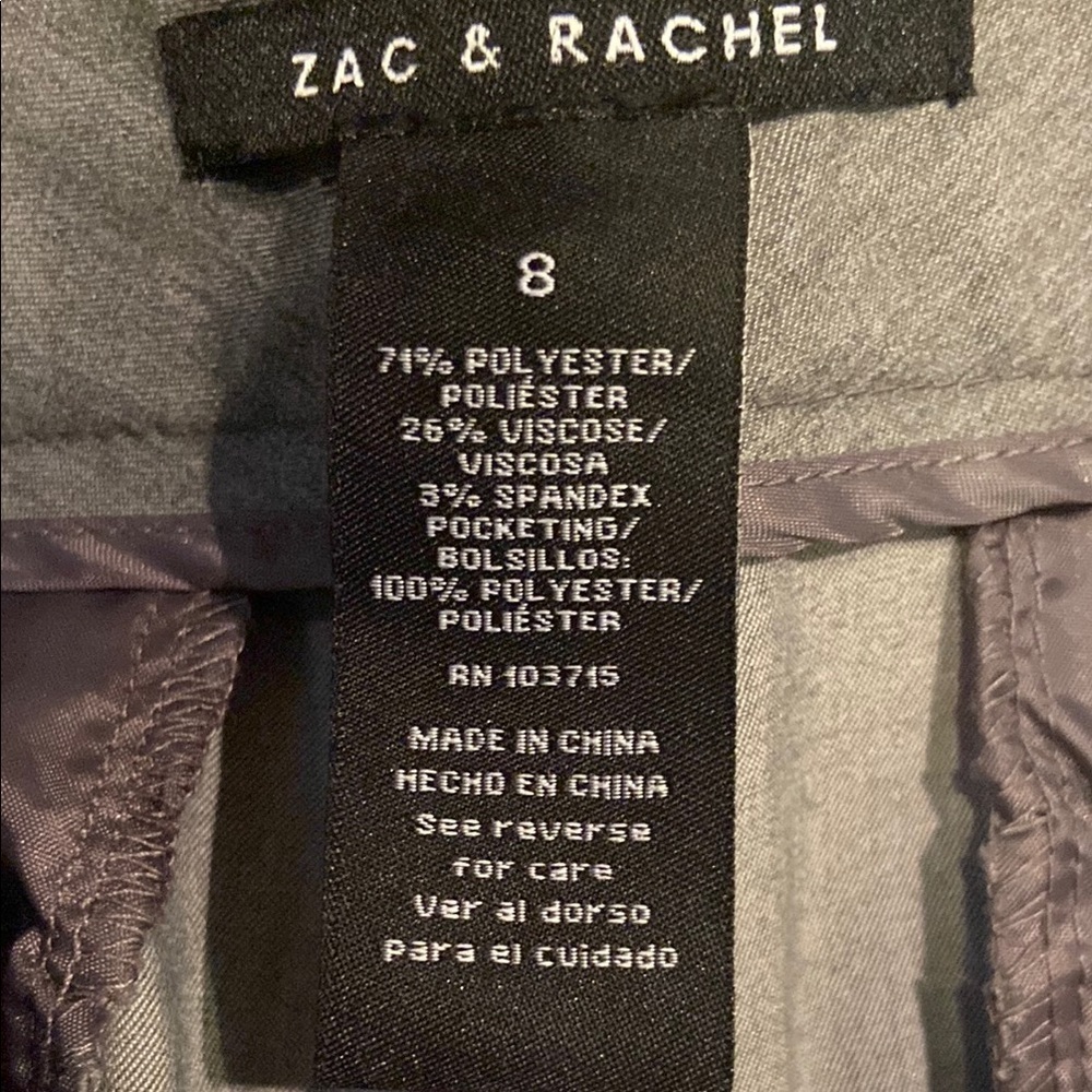 Zac & Rachel Slim Leg Short Length Solid Dress Pants Grey 8 NWT - Picture 8 of 8